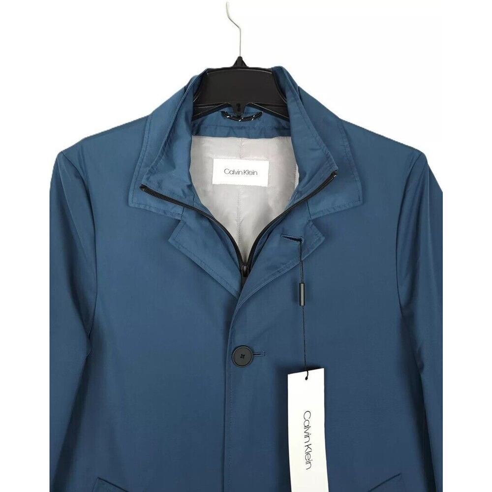 Calvin Klein Mens Munson Slim Fit Raincoat 48R Blue Water Resistant Lined NWT - Picture 4 of 7